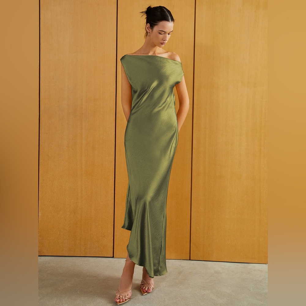Satin Backless Sleeveless Long Dress - Green